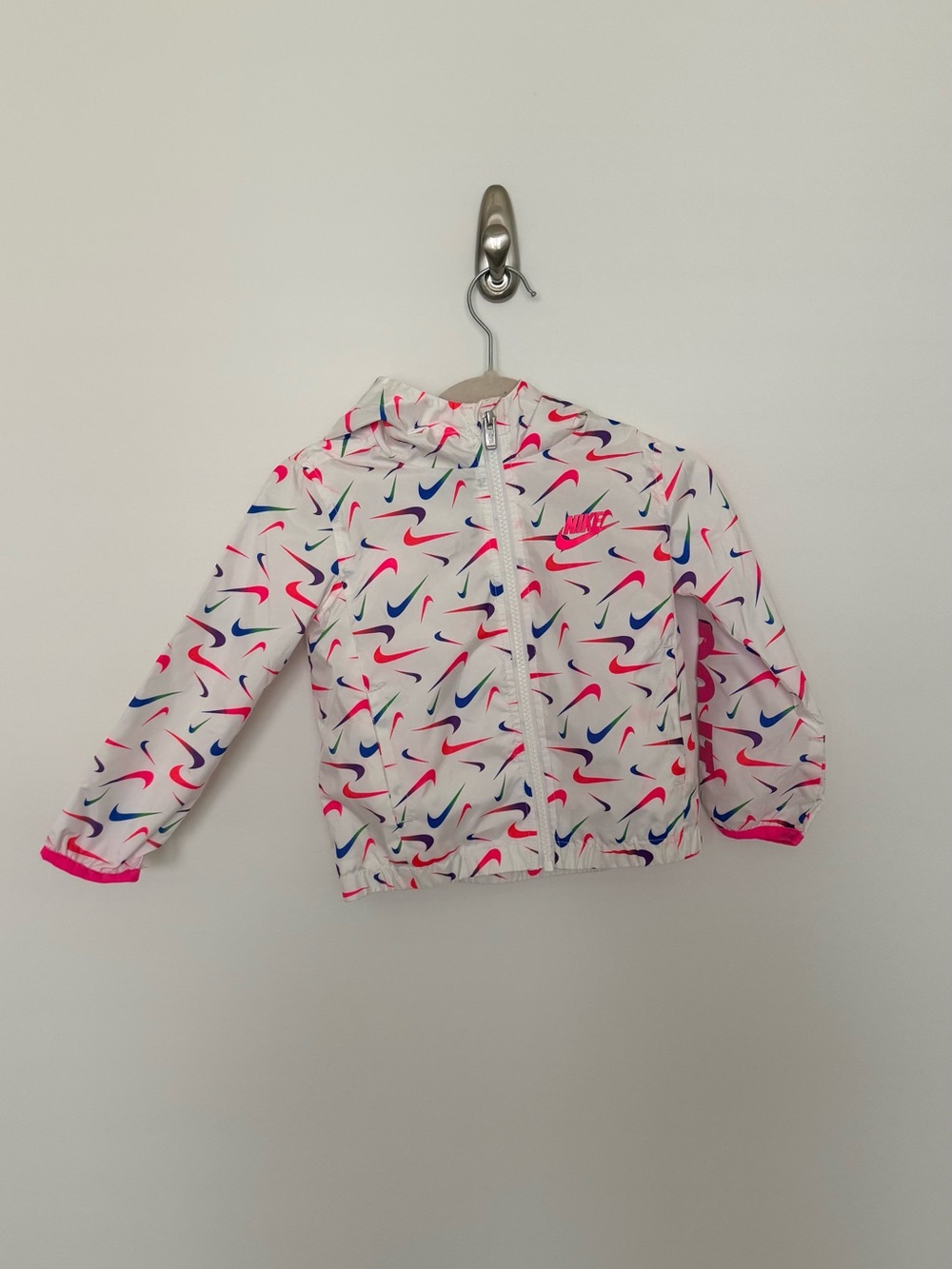 Nike Kids White Rain Jacket with Pink & Blue Swooshes
